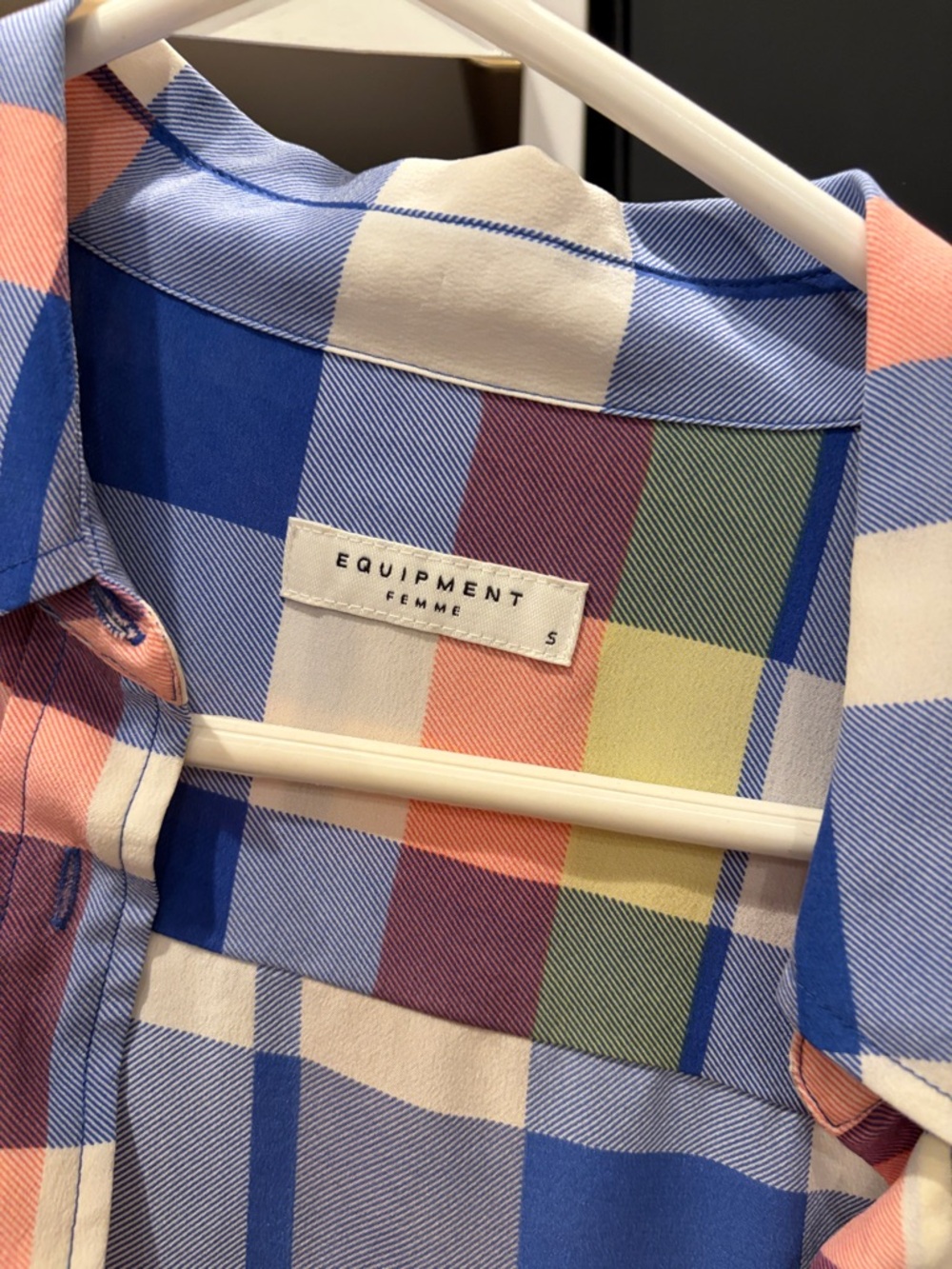 Equipment Femme Multicolor Plaid Silk Blouse - Blue, Pink, Cream - Picture 2 of 3